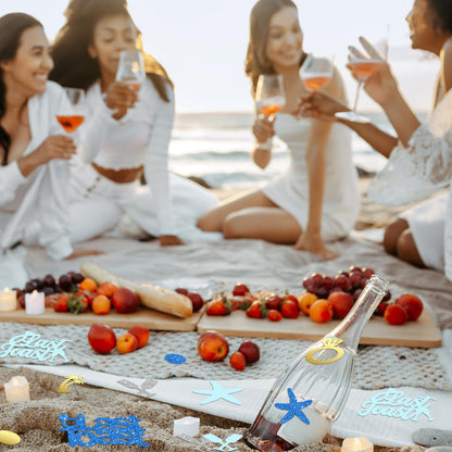 Weekgrat 200 Pcs Last Toast on the Coast Confetti Bachelorette Party Decorations Glitter Wine Cup Rings Seashells Starfish Table Confetti for Bridal Shower Wedding Engagement Party Decor