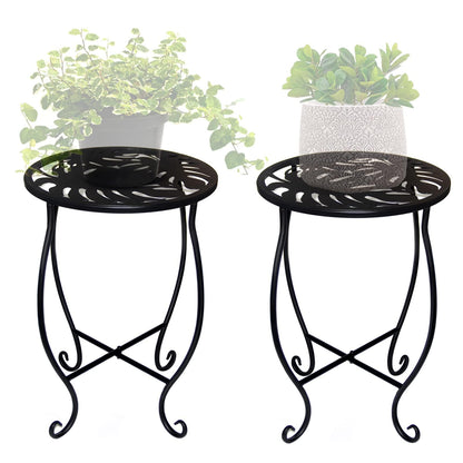 Aonagi 15" Tall Metal Plant Stand, 8" Wide Round Plant Stand for Flower Pot Rustproof Iron Plant Holder for Indoor Outdoor Use, Easy Assemble Flower Stand for Home Garden Display Greenery (Round 2pcs)