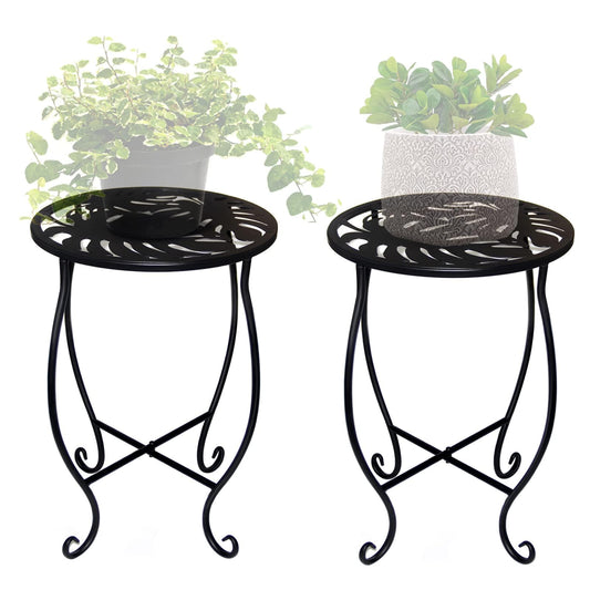 Aonagi 15" Tall Metal Plant Stand, 8" Wide Round Plant Stand for Flower Pot Rustproof Iron Plant Holder for Indoor Outdoor Use, Easy Assemble Flower Stand for Home Garden Display Greenery (Round 2pcs)