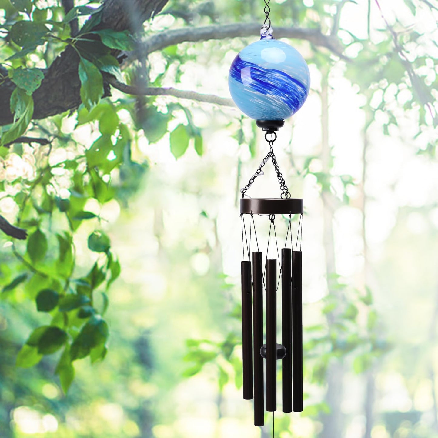 Taman Solar Wind Chime - 35" Glass Solar Lights Wind Chimes Valentine's Day Gift for Outside Deep Tone Decorative Memorial Gift for Home, Outdoor, Yard, Patio, Balcony, Garden Decor