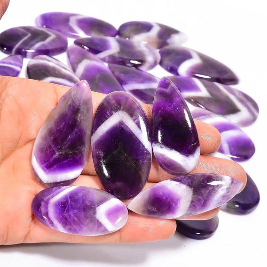 Natural Amethyst Gemstone- Healing Crystals for DIY Jewelry Making -Loose Natural Cabochon -Perfect for Crafting Unique Jewelry Designs Gift for Her, Mother and Wife (5 pcs, 25-35 mm)
