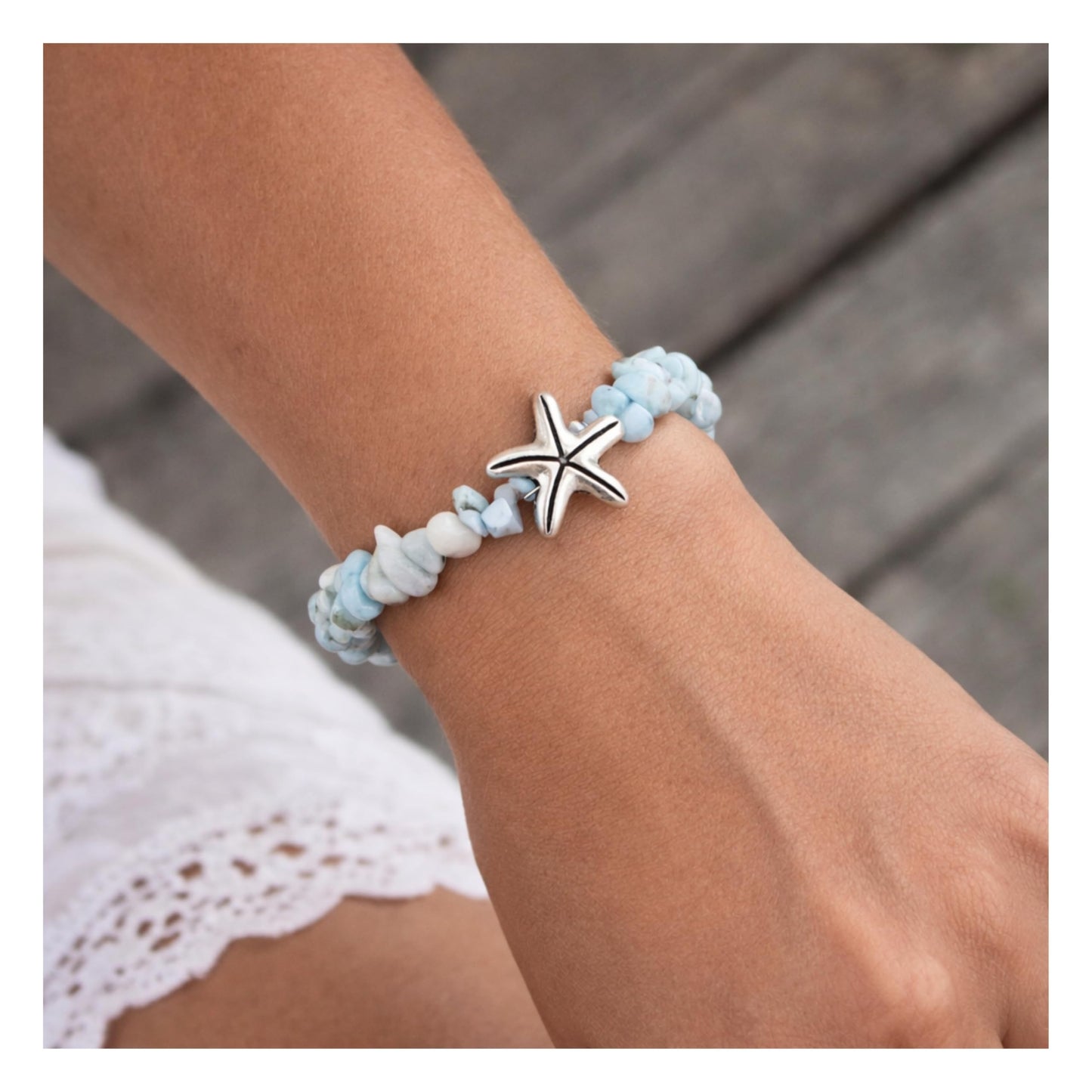 Larimar Stone Bracelet with Starfish Charm - Handcrafted Spiritual Jewelry for Healing and Meditation