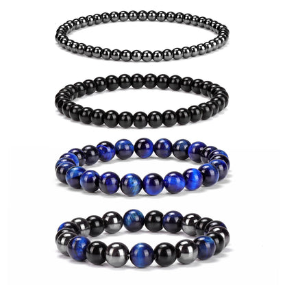Vinswet 4pcs Natural Stone Beaded Bracelets for Women Men,Healing Crystal Gemstones Stretch Bracelet,4mm 6mm 8mm 10mm lapis lazuli Tiger Eye Black Obsidian Hematite Anxiety Stress Relief Bracelet Jewelry Gifts