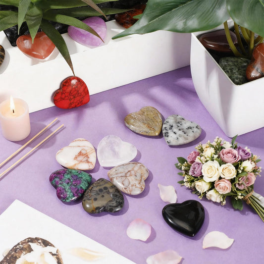 Nuenen 72 Pcs Natural Heart Shaped Crystal Stone 1.2 Inch Worry Stone Bulk Heart Palm Pocket Healing Carved Love Mini Gemstone Decor for Valentines Witchcraft Meditation