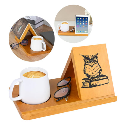 Eadvreit Book Stand, Wooden Triangle Book Holder, Book Rest with Cup Holder, Small Bookshelf Suitable for Reading or Desktop Decoration, Coffee and Book Lovers Gifts