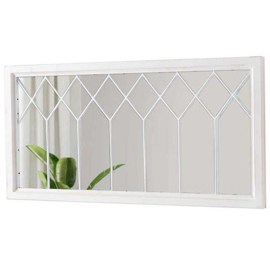 Sintosin Rectangular Window Mirrors for Wall Decor 20 X 40 Inch, Distressed White Farmhouse Wooden Window Pane Mirror for Living Room, Rustic Horizontal Long Mirrors for Hallway Entryway