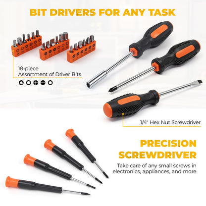 MarvTool 140 Piece Tool Set, Portable Tool Box with Cordless Drill, Home Repair Hand Tool Kit, General Household Drill Set for Homeowner, DIY, Handyman, Women
