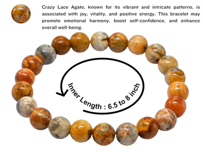 Amazing Gemstone Crystal Bracelet for Women Men's Gifts - Protection Healing Crystal Bracelet - 8mm Gemstone Beaded Stretchable Bracelet Pulseras Para Hombres Mujer Stocking Stuffers Mothers Day Gift (Crazy Lace Agate)