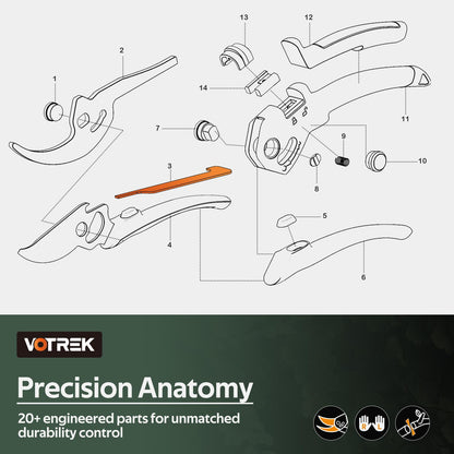 VOTREK® Pruning Shears, [Patented Stepless Handle Opening] - Garden Clippers with Ultra-Sharp SK5 Steel for Weak Hand, Bonsai Scissor Universal Fit for All Hand Sizes, Effortlessly Cut 1-Inch Branches