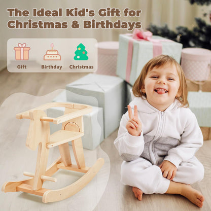 labebe - Wooden Rocking Horse, Baby Wooden Ride On Toys for 12M+, Classic Rocker Toy with Removable Fence, Toddler Riding Toy Indoor/Outdoor, Nursery Birthday Gift (Natural)