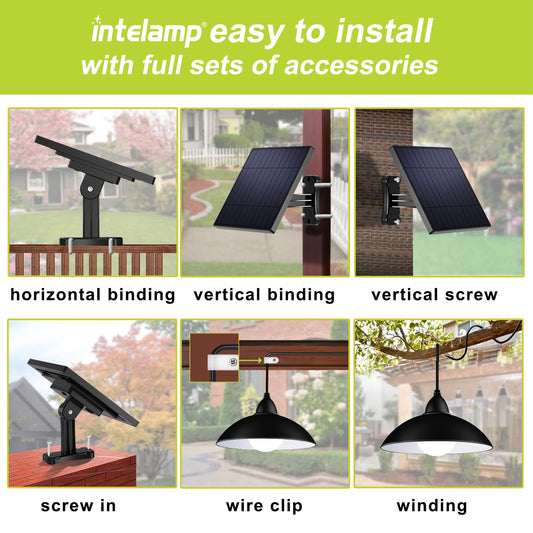 intelamp Solar Pendant Lights Indoor Outdoor, 4000mAh Gazebo Shed Chandeliers with Remote All Day/Night Mode 16.4Ft Hanging Warm White Lighting for Outside Barns Chicken Coop