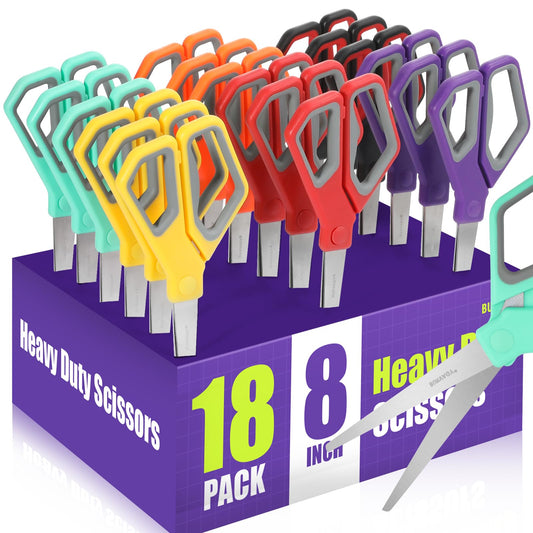 BURVAGY 18Pack 8" Scissors All Purpose, Heavy Duty Scissors with Ultra Sharp Blades Comfort Grip Handles - For Office Home School Sewing Fabric Crafts, High/Middle School Student Teacher Scissor