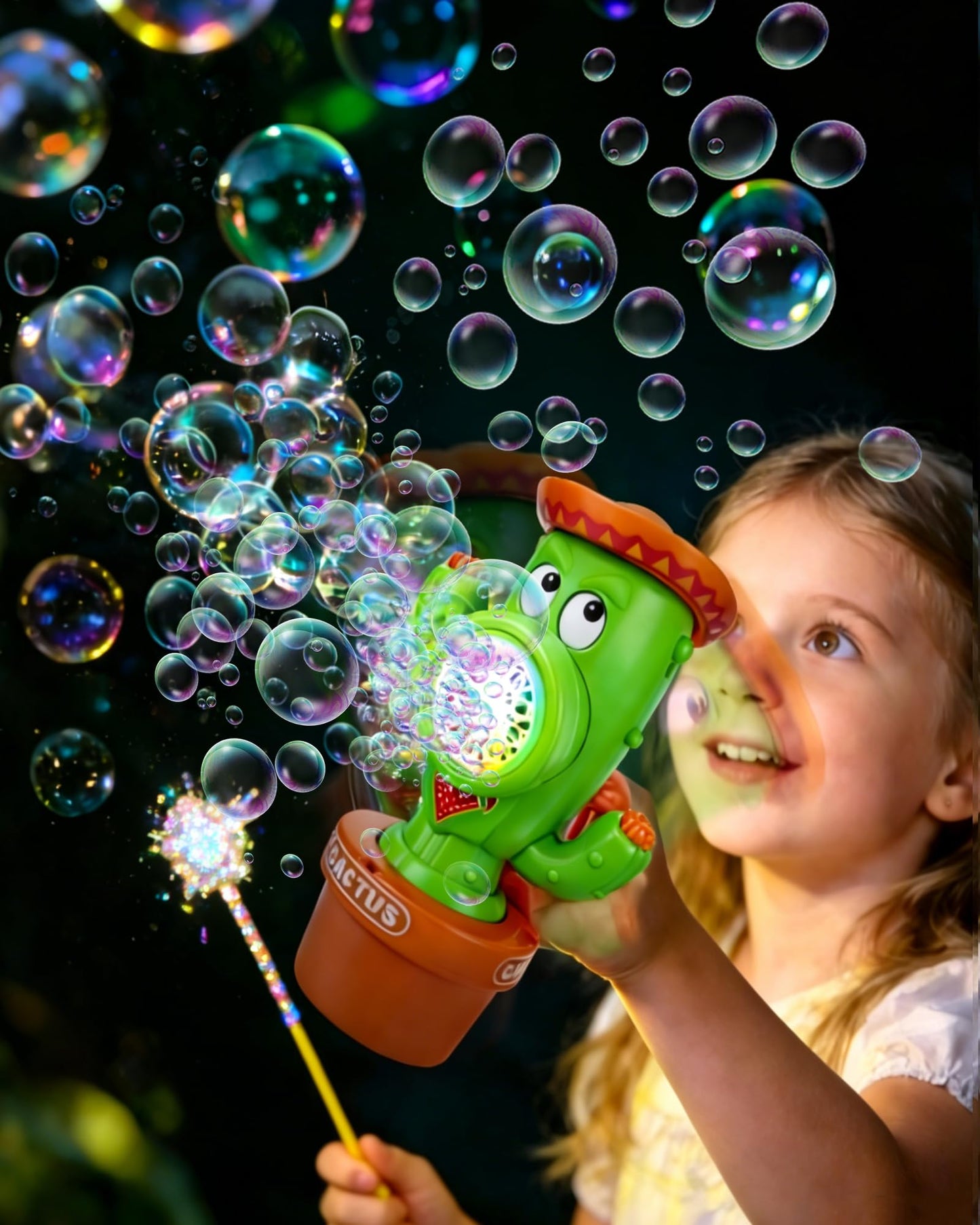 Vodolo Cactus Bubble Machine for Kid, Handheld Automatic Bubble Blower with Lights and Music， Swing Dance Bubble Maker Blower Blaster Outdoor Toys