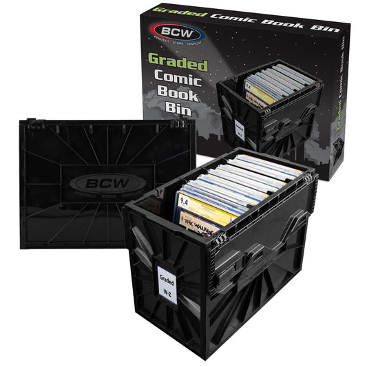 BCW Graded Comic Book Bin with Partition – Black (2 Pack) | Holds 30 Graded Comics | Stackable Comic Book Box Storage for CGC, CBCS & Slabs