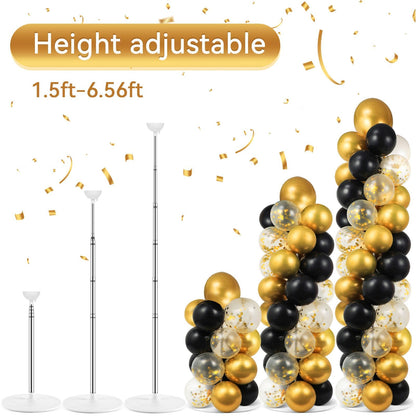 2 Sets Balloon Column Stand Kit with 100 Balloons Summer Adjustable Balloon Tower Stand with Bases for Floor Black Gold Balloon Arch Column for 50th Birthday Wedding Engaged Back to School Party Decor
