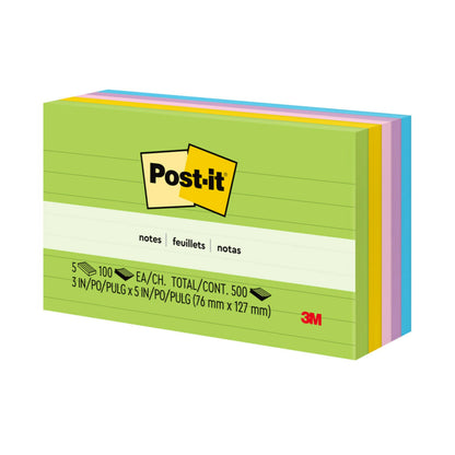 Post-it Notes, 3 in x 5 in, 5 Lined Sticky Notes Pads, 100 Sheets per Pad, Floral Fantasy Collection, School Supplies and Oﬃce Products