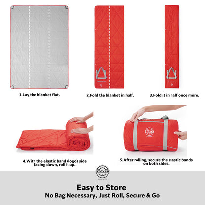 STOVER Large Waterproof Outdoor Stadium Blanket- Extra Thick Soft Fleece Camping Blanket for Travel, Picnics, Sports, Dogs 79"x55", Warm, Windproof, Sand-Proof, Lightweight, Packable (Stadium Scarlet)