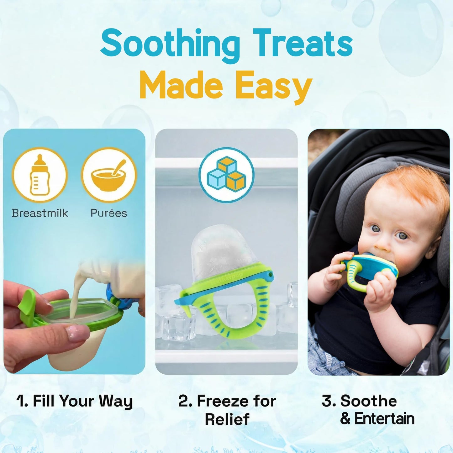 Teetherpop Fillable Freezable Teethers for Babies - Breastmilk Teether with Spill-Proof Sippy Slits – Teething Popsicle for Baby, Liquids & Purées, Cooling Teething Relief Feeder Pacifier - Pink Set