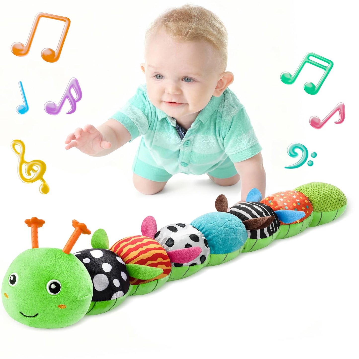 LIGHTDESIRE Baby Toys 6-12 Months Musical Caterpillar,Stuffed Animals Infant Toys 0-6 Months Sensory Toy with Ruler Design,Crinkle&Ring Bell,Baby Teething Toys Tummy Time Gifts Easter Basket Stuffer