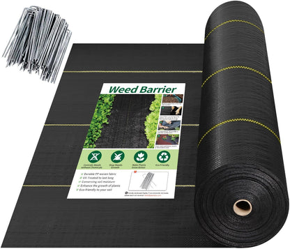 Shade&Beyond 4ftx300ft Weed Barrier Fabric, 3.5oz Heavy Duty Permeable Landscape Fabric, Woven UV Resistant Ground Cover with Staples for Gardens/Yards/Landscaping