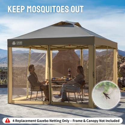 CROWN SHADES Gazebo Mosquito Net Only for 10 x 10 Pop Up Canopy - Patio Gazebo Replacement Mesh Sidewall with Zipper for Outdoor Tent, Garden and Backyard (4-Piece,Khaki)