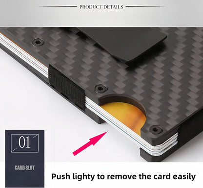Wallet for Men- Minimalist Metal Wallet with Money Clip - Slim RFID Blocking Card Holder, Carbon Fiber Design, Holds 12+ Cards & Cash,Men's Wallet Gift,Driver License