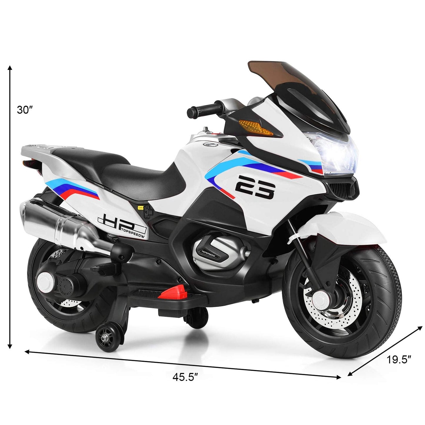 Costzon Kids Ride On Motorcycle, 12V Electric Battery Powered Ride On Bike w/Training Wheels, LED Lights, Music, Pedal, Forward/Reverse, Gift for Children Boys Girls (White)