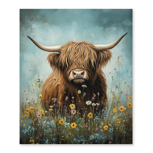 FUHYGU Highland Cow Diamond Art Kits for Adults Beginners, Rustic Cottagecore Wildflower Highland Cow DIY Gem Diamond Painting Art Kits for Farmhouse Home Wall Decor, 9.8x11.8 Inch