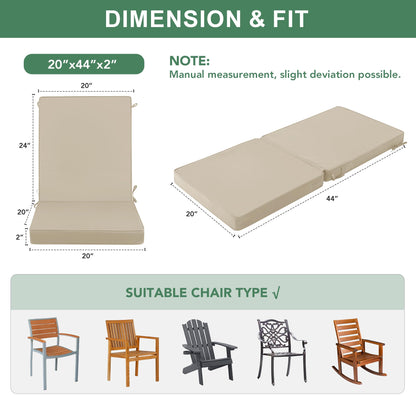 Summsun Outdoor Dining Chair Cushions 4 Pack, Water Resistant High Back Patio Seat Cushion Set with Ties, Removable Covers, Non-Slip Bottom for Garden Lawn Patio Furniture, 44 x 20 Inch, Cream
