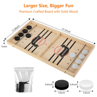 Fast Sling Puck Game, Wooden Air Hockey Board Game with 10 Spare Pucks & 2 Elastic Bands | 2 Player Table Fast-Paced Slingshot Games for Kids & Adults, Fun for Family Night or Friends Party