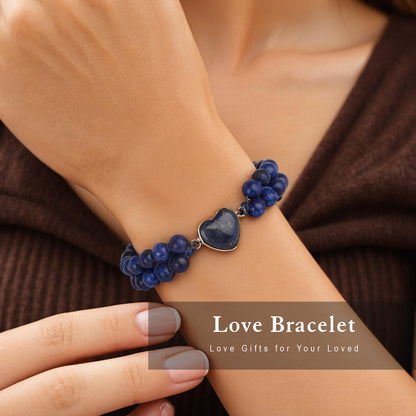 Natural Stone Bracelets for Women Crystal Beaded Bracelets Lapis Lazuli Heart Handmade Adjustable Bracelet Braided Healing Crystal for Women Men Mothers Day Christmas Graduation Gifts Jewelry