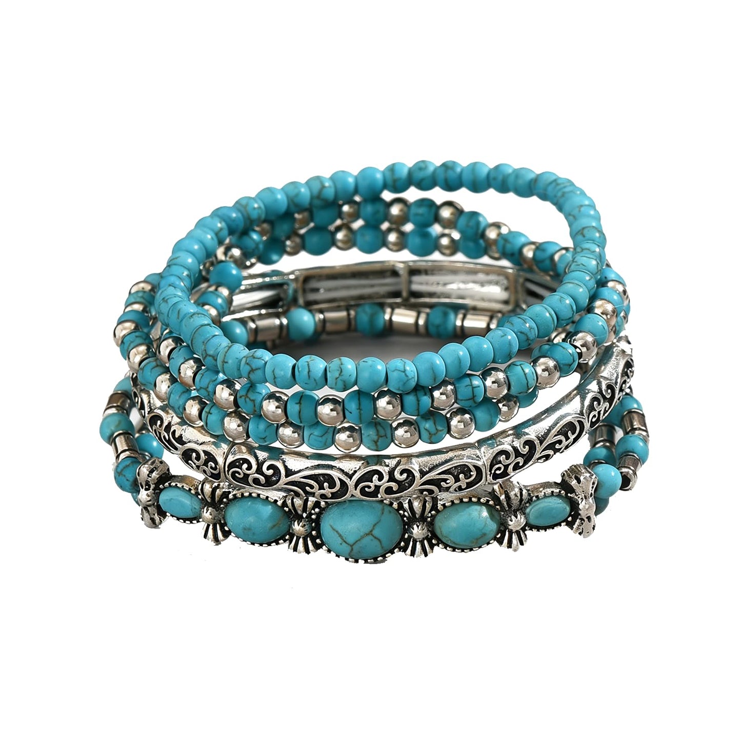 Navirix Western Bracelet for Women,Boho Turquoise Beaded Stackable Elastic Bracelets Set,Vintage Concert Country Cowboy Jewelry Accessories(Oval)