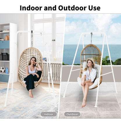 AUTOKAKUM Hammock Chair Stand, Heavy-Duty A-Frame Metal Swing Stand for Indoor and Outdoor, Suitable for Most Hanging Chairs, Easy to Assemble & Store, Hammock Chair not Included (White)