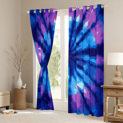 Feelyou Tie Dye Curtains Boho Psychedelic Swirl Grommet Curtain for Bedroom Bohemian Gypsy Thermal Curtain Trippy Boho Tribal Window Draperies Blue Purple 42W x 84L Set of 2 Panels
