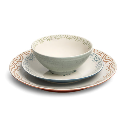 Sango 12-Piece Speckled Stoneware Dinnerware Set for 4- Glossy Plates and Bowls Set with Hand-Painted Floral Pattern, Rustic Ceramic Dish Set, Elegant Dishes for Everyday Dining, Siterra Glazed Garden