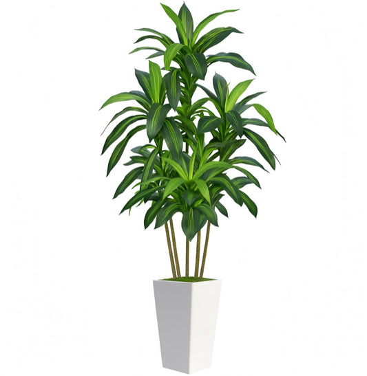 7FT Artificial Dracaena Tree, Fake Tree Indoor with White Tall Planter, Tall Artificial Plants Indoor, Artificial Silk Tree for Home Office Decor Plants Indoor Outdoor (White)