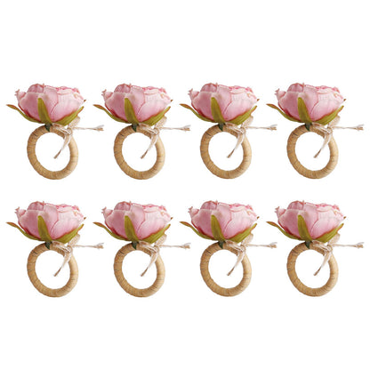 FEKIDO Flower Napkin Rings Set of 8,Pink Peony Flower Handmade Napkin Holder Rings Table Decorations for Wedding,Fall,Daily Party,Picnics,Banquet,Luncheons,Birthday,Christmas,Valentine's,Thanksgiving