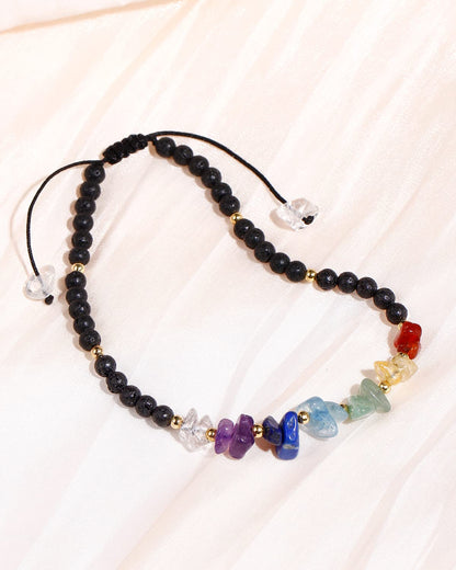 Jewever 7 Chakra Chip Tumbled Real Stone Beaded Anklet Bracelet for Women Power Energy Healing Crsyatls and Gemstones Beach Foot Adjustable (Lava Stone)