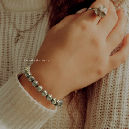 Amazing Gemstone Pyrite Bracelet, Gifts For Men & Women - Protection Healing Crystal Bracelet - 8mm Gemstone Beaded Adjustable Bracelet, Pulseras Para Hombres Mujer Stocking Stuffers