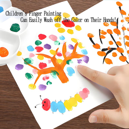 ZYFHOUST Spill Proof Washable Paint for Kids 12 Colors, Wash Color Paint Set for Kids with Palette and 10 Brushes, Finger Painting for Toddlers,Non-Toxic, Safe