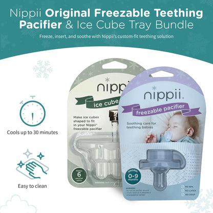 Nippii Freezer Teether Pacifier & Ice Cube Tray - Soft Silicone Freezable Teething Paci for Baby Teething Relief - Cold Teething Toy for 0-9 Months - BPA Free, Medical Grade & Easy to Clean