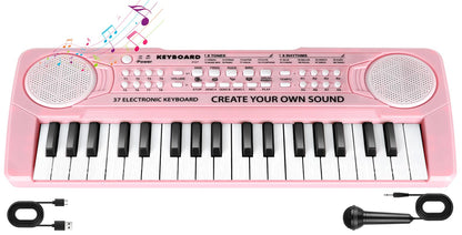 Kids Toddler Toy Piano Keyboard - 37 Key Pianos for Kid Music Toys Instruments with Microphone | Unlock Musical Fun! Perfect Birthday for 3-8 Year Old (Pink)