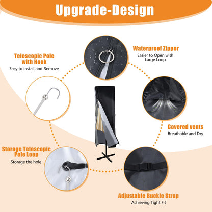 DOCEPERT Patio Umbrella Parasol Cover, 420D Waterproof Outdoor, Fits 13-15 ft Double-Sided Large Umbrella, Garden, Top Vent, Zipper, Windproof Anti-UV