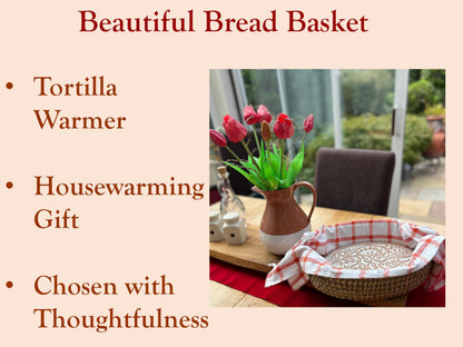 Bread Warmer Basket with Stone - Bread Baskets for Serving Rolls Warming Tortilla, Gift for Bakers Sourdough, Hostess Gifts New Home, Mom Dad Birthday