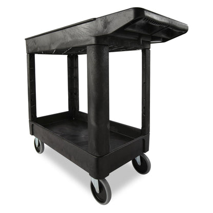Rubbermaid Commercial Products 2-Shelf Utility/Service Cart, Small, Lipped Shelves, Storage Handle, 500 lbs. Capacity, for Warehouse/Garage/Cleaning/Manufacturing