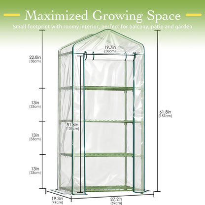 OnlyGarden Mini Greenhouse for Outdoor Indoor, 4 Tier Shelves Small Green House for Winter, Portable Greenhouses with PE-Coated Metal Frame Heavy Duty PVC Cover, Plant Rack Stand House 2.3x1.6x5.2ft