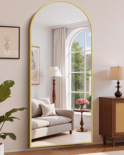 InfiniGlass 76"x34" Arched Full Length Mirror, Large Floor Mirror with Aluminum Alloy Frame Standing Hanging or Leaning Wall-Mounted Mirror, Vanity Mirror for Living Room and Bedroom,Gold