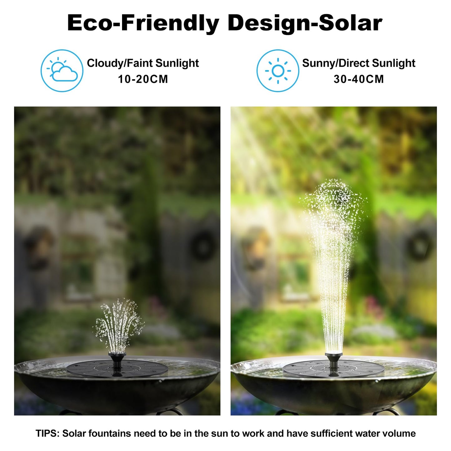Priksia Solar Water Fountains,Solar Powered Bird Bath Fountain with 6 Nozzles - Free Standing Floating Solar Fountains for Bird Bath, Garden, Pond, Pool (Black-1.4W)