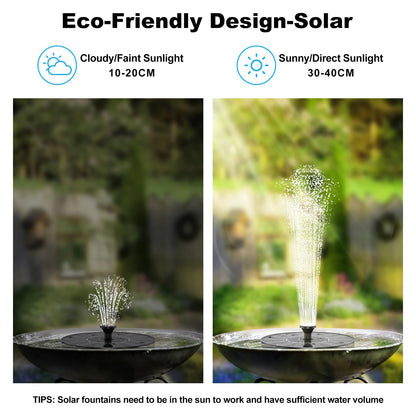 Priksia Solar Water Fountains,Solar Powered Bird Bath Fountain with 6 Nozzles - Free Standing Floating Solar Fountains for Bird Bath, Garden, Pond, Pool (Black-1.4W)