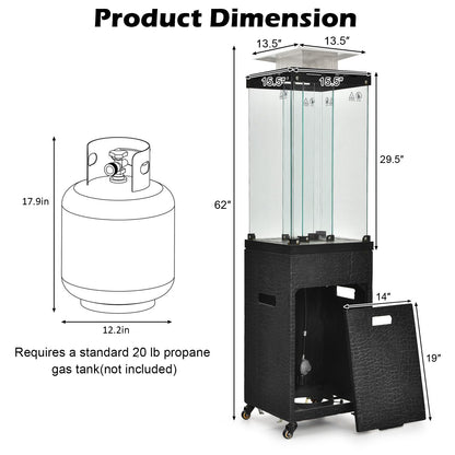 Tangkula 41,000 BTU Propane Patio Heater with Waterproof Cover, Outdoor Heater with Lockable Wheels, Adjustable Feet, Tempered Glass Tube, Suitable for Garden Porch Patio Deck (Black)